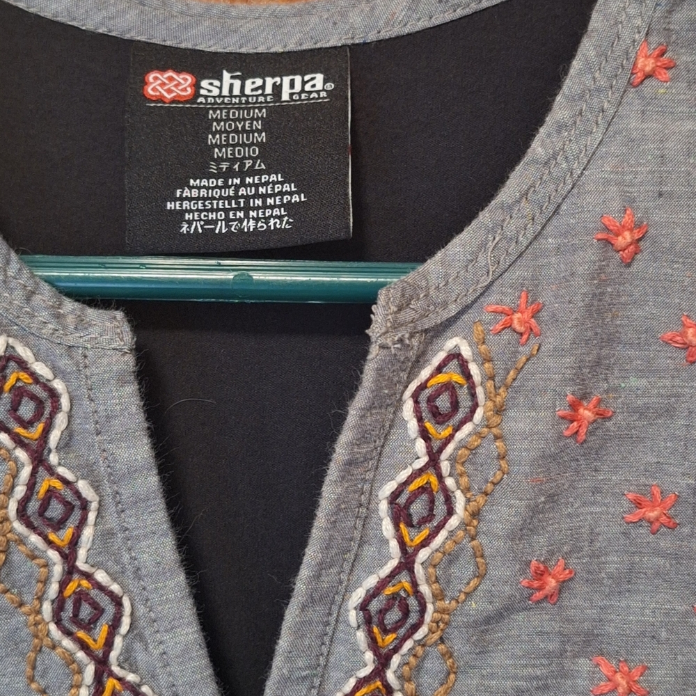 Sherpa Gray Embroidered Top